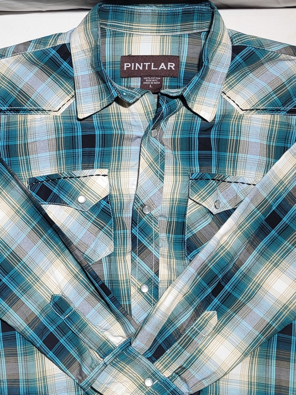 Pintlar Boys Teal Plaid Western Shirt with Pearl Snap Buttons